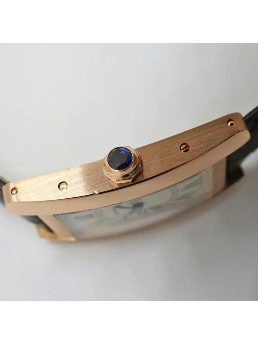 Cartier Ten & Battery Replaced Tank American SM PG Leather Silver Quartz Watch